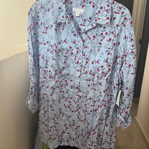 Charter Club Blue Shirt with Red Floral Design